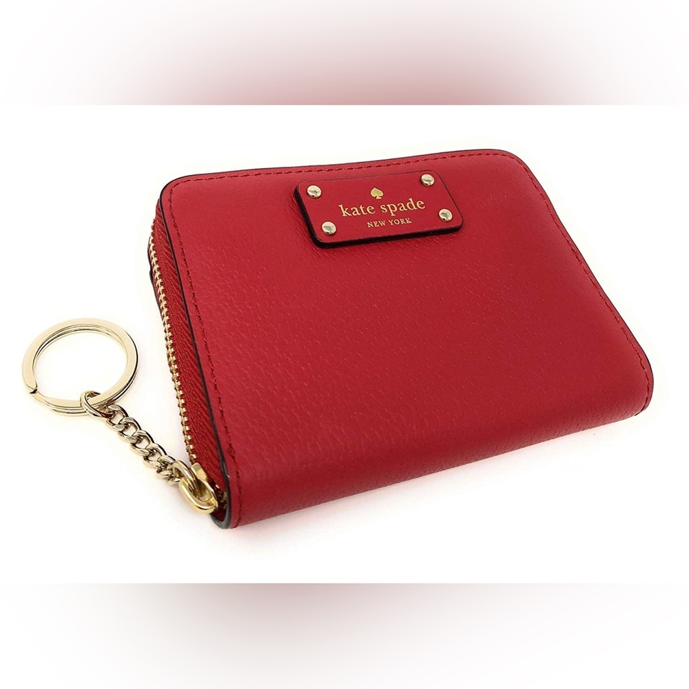Kate Spade Grove Street Dani Leather Zip Around Wallet Key Chain Ring Red